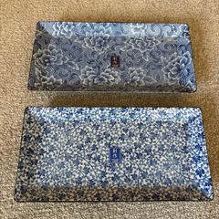 A Set of 2 Sousaku Japan ceramic rectangular sushi plates/ trays