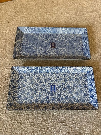 A Set of 2 Sousaku Japan ceramic rectangular sushi plates/ trays