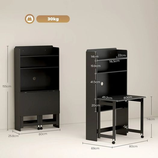 Foldable Computer Desk with Storage Shelves
