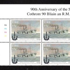 2008 Ireland 90th Anniversary of the Sinking of the RMS Leinster Commemorative Stamp Plate 1A1A1A1A Mint Never Hinged (MNH)