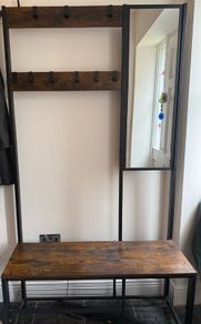 Clothes Rack with Hooks + Mirror
