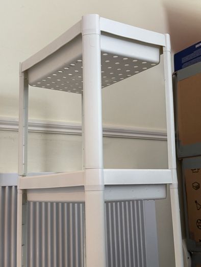 White storage shelves sturdy plastic