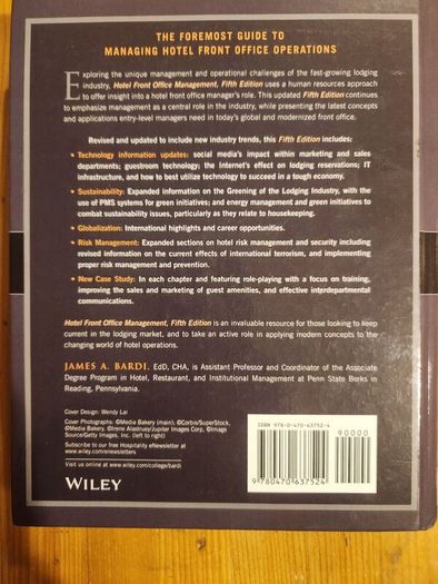 Hotel Front Office Management.  By James A. Bardi. 5th Edition  Hardback In Good Condition.