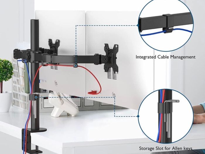Dual Monitor Stand for 13-27 inch LCD LED PC Screens, Ergonomic Double Monitor Mount Stands for Desks, Height Adjustable Dual Monitor Arm Bracket