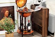 Wooden Globe Bar on Wheels, Bar Trolley, Home Bar, Wine Rack 45 x 45 x 88 cm