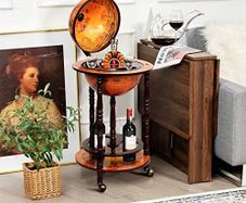 Wooden Globe Bar on Wheels, Bar Trolley, Home Bar, Wine Rack 45 x 45 x 88 cm