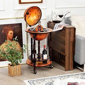 Wooden Globe Bar on Wheels, Bar Trolley, Home Bar, Wine Rack 45 x 45 x 88 cm
