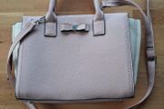 Pale Pink and Cream Leather-Style Shoulder Strap Handbag with Bow