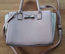 Pale Pink and Cream Leather-Style Shoulder Strap Handbag with Bow
