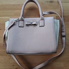 Pale Pink and Cream Leather-Style Shoulder Strap Handbag with Bow