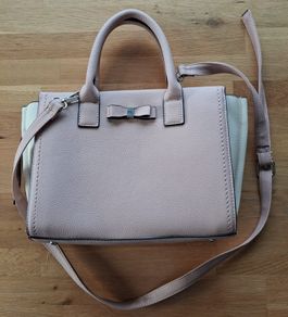 Pale Pink and Cream Leather-Style Shoulder Strap Handbag with Bow