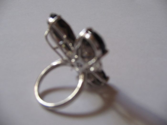 Smoky quartz & topaz silver Butterfly ring
