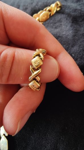 1980's vintage 14k gold necklace with XO diamond cut with latch and matching ring