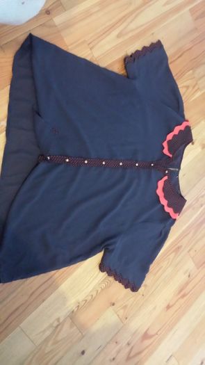 Navy And Coral Pink Blouse