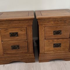 Pair of Rustic 3-Drawer Solid Oak Bedside Tables/Lockers
