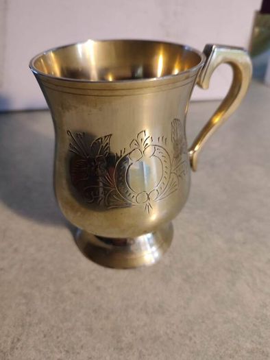 Vintage Engraved Brass Metal Cup Mug Wine Glass Made in India