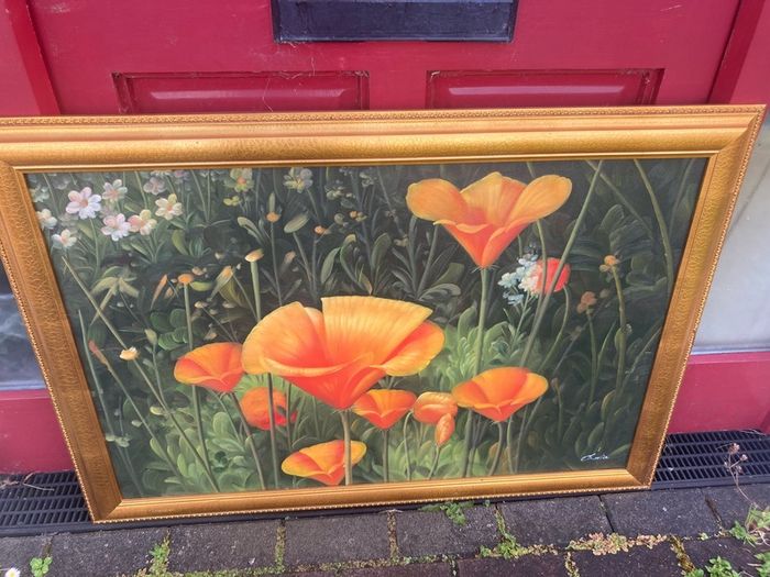 Oil painting poppies free postage