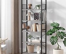 NEW SALE | 6 Tier Bookshelf, Standing Bookcase with 2 X-shape Strips,Metal Mesh Side Panels, 8 S-shaped Hooks, Industrial Storage Rack for Office, Living Room