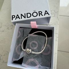 Genuine Pandora Moments Snake Chain Bracelet 16cm with Heart Clasp & Box