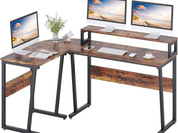 SALE | Computer Desk, L-shaped Corner Desk with Large Monitor Stand, Switchable PC Laptop Table, Gaming Writing Workstation for Home Office (Rustic Brown