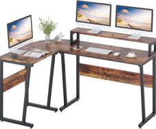 SALE | Computer Desk, L-shaped Corner Desk with Large Monitor Stand, Switchable PC Laptop Table, Gaming Writing Workstation for Home Office (Rustic Brown