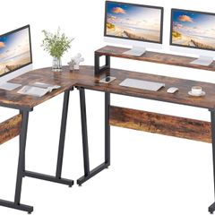 SALE | Computer Desk, L-shaped Corner Desk with Large Monitor Stand, Switchable PC Laptop Table, Gaming Writing Workstation for Home Office (Rustic Brown