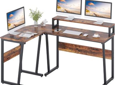 SALE | Computer Desk, L-shaped Corner Desk with Large Monitor Stand, Switchable PC Laptop Table, Gaming Writing Workstation for Home Office (Rustic Brown