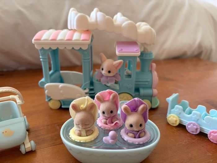 Sylvanian Families Bundle - Floating Cloud Rainbow Train & Milk Rabbit Triplets