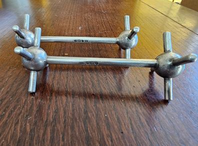 Antique Pair Solid Sterling Silver Knife Rests, Christopher Dresser Style Hallmarked