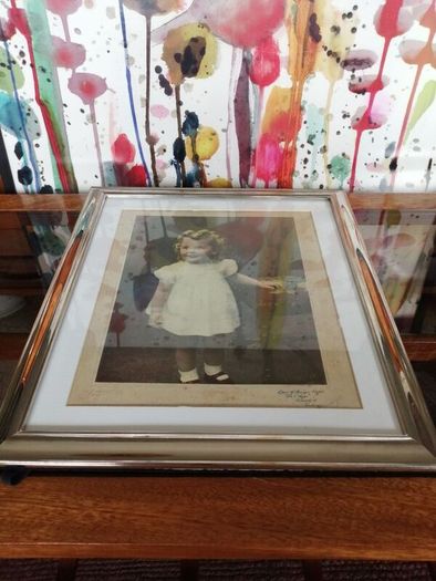 Large Vintage Framed Tinted Photo Portrait of a Young Girl