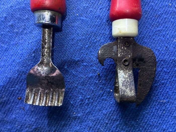 Vintage tin opener and butter curler