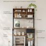 Kitchen Shelf with Sockets Baking Rack Adjustable Shelves Fabric Drawer 12 Hooks Kitchen Rustic Brown Image 4