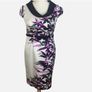 Izabella White Satin Purple Floral Pencil Dress With Bow Belt Uk 14 Includes Postage Image 2