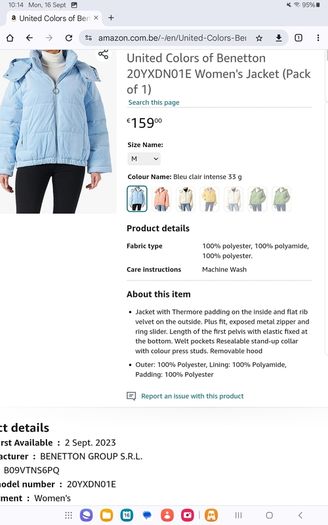 Stunning Benetton Jacket - Light Blue - Size XS Fits UK 10, 12 - BNWT RRP 159