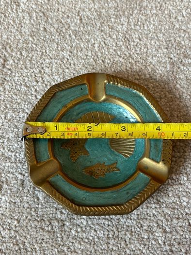 Vintage Octagonal Brass and Enamel Ashtray