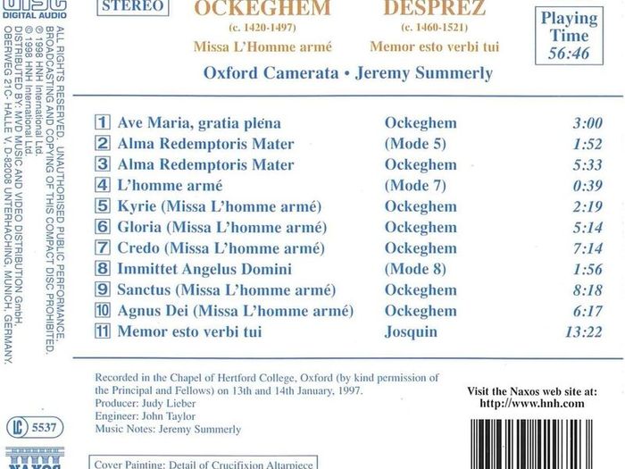 Ockeghem. Missa L'homme Arme. CD. Free Postage!