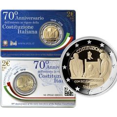 Italy 2 Euro Commemorative Coin 2018 - Constitution BU. Coincard.