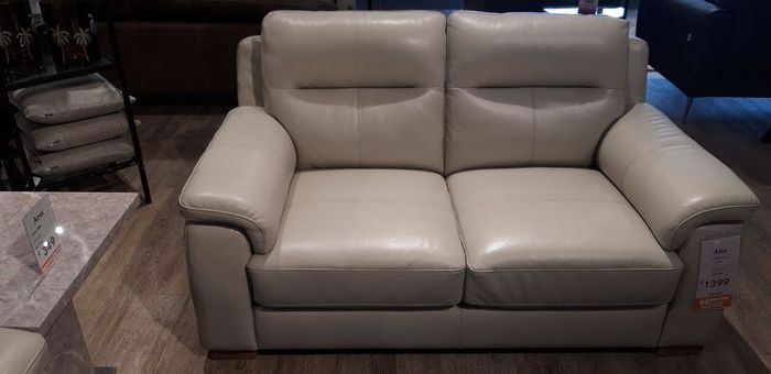 Stunning Harvey Norman Cream Italian Leather Two Seater Sofa & Recliner