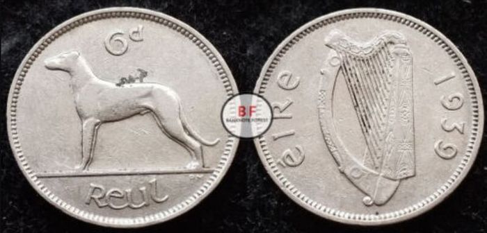 [#618] - Ireland 1939 | Irish 6d | Six Pence | Wolfhound | KM.13