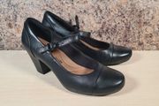 CLARKS heels court shoes black leather Size Uk 5.5 D Eu 39