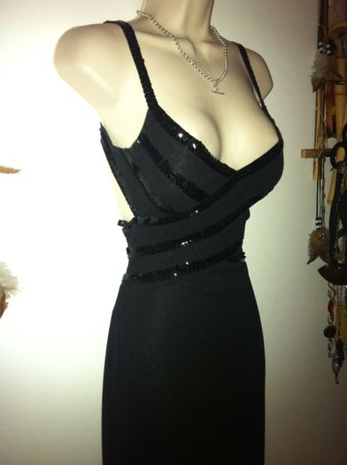 Absolutely Stunning Black Sequin Backless Maxi Dress by Morgan and Co. size 8-10