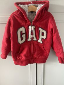 Red cost lined zip down baby Gap hoodie 3-4