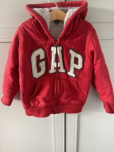 Red cost lined zip down baby Gap hoodie 3-4