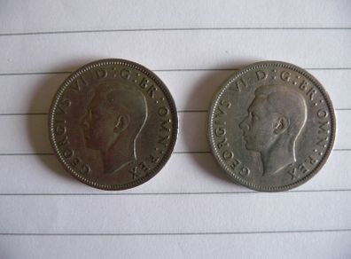 King George VI,  2 shilling coins