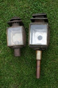 Antique Vintage Pair of Buggy Carriage Lamp Candle Lanterns