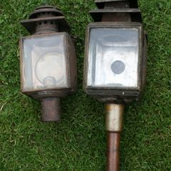 Antique Vintage Pair of Buggy Carriage Lamp Candle Lanterns