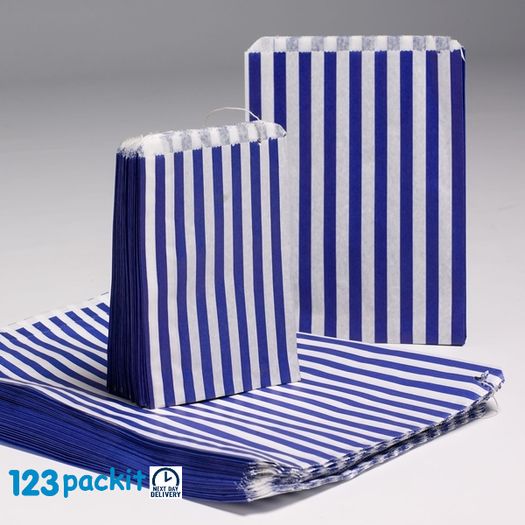 Lot of 200 Blue stripe eco-friendly counter bags lot of 200 ideal for candy weddings parties candy cart shop small retails and sweet shops SIZE 5x7 inches