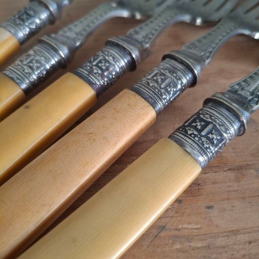 Antique Faux Bone Handle Fish Forks