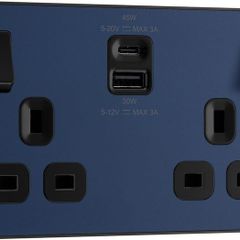 5 x BG Electrical 45W Double Switched Power Wall Plug Socket  Type A and C USB | Evolve | Matt Blue | PCDDB22UAC45B