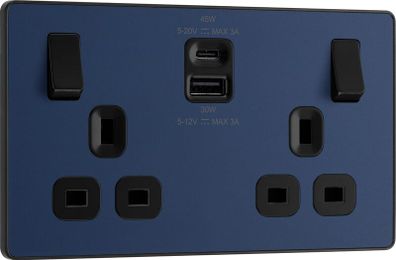 5 x BG Electrical 45W Double Switched Power Wall Plug Socket  Type A and C USB | Evolve | Matt Blue | PCDDB22UAC45B